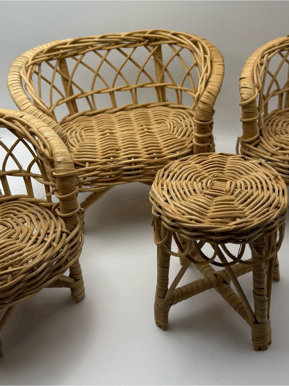 Beige Wicker Mini Doll Seating Set